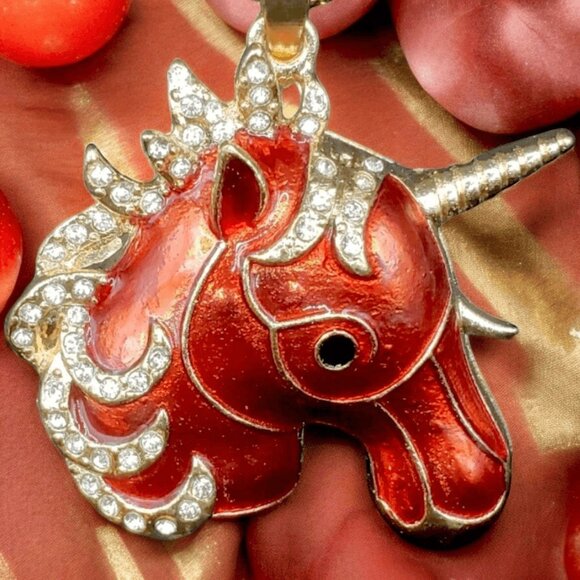 Red Rhinestone Unicorn Pendant Necklace Gift Box – Fantasy Horse Jewelry - Picture 1 of 6